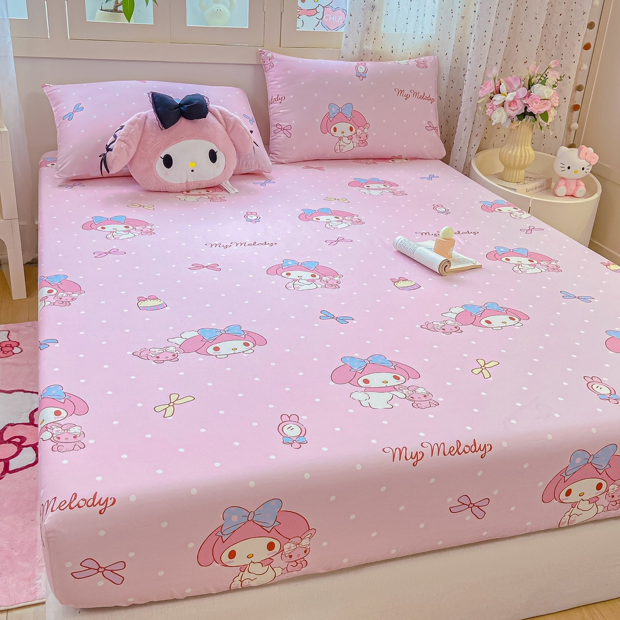 91家纺网 家纺一手货源 找家纺 博雅 2025春夏新款三丽欧小版全棉纯棉单品床笠床笠单件单床笠 小兔美乐蒂