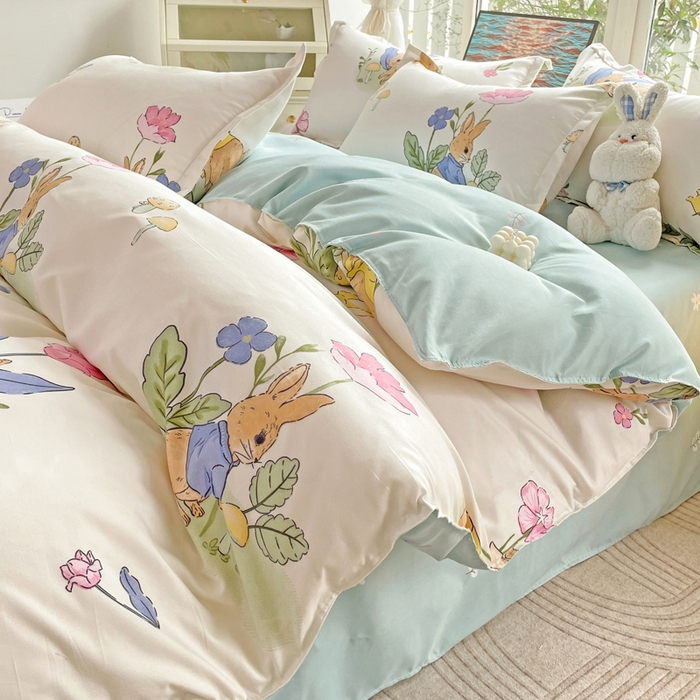 91家纺网 家纺一手货源 找家纺 文黛家居 2025新款植物羊绒亲肤小版花单被套 园林兔