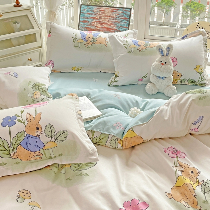 91家纺网 家纺一手货源 找家纺 文黛家居 2025新款植物羊绒亲肤小版花单被套 园林兔