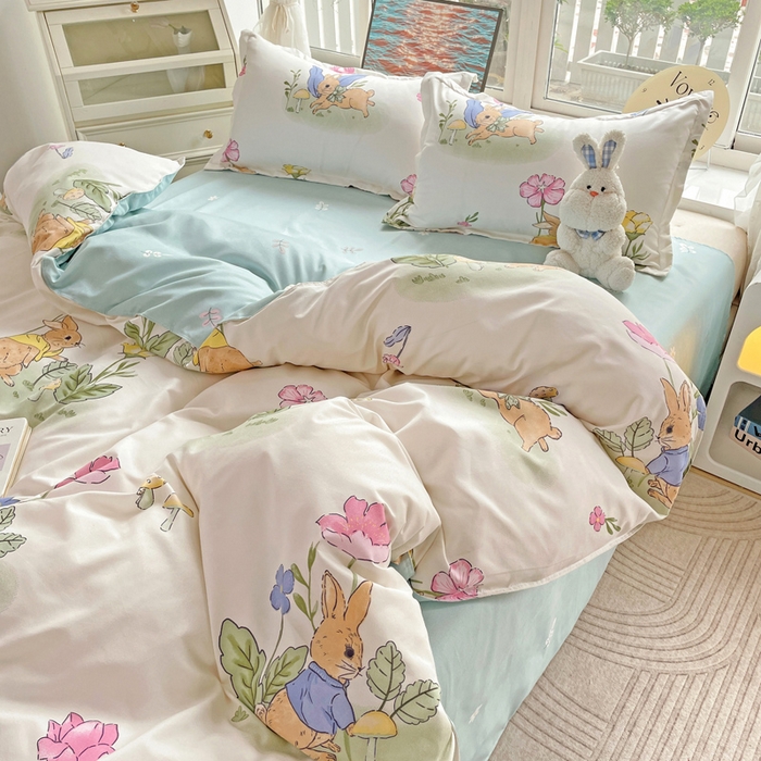 91家纺网 家纺一手货源 找家纺 文黛家居 2025新款植物羊绒亲肤小版花单被套 园林兔