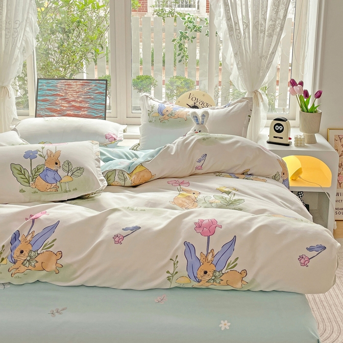 91家纺网 家纺一手货源 找家纺 文黛家居 2025新款植物羊绒亲肤小版花单被套 园林兔