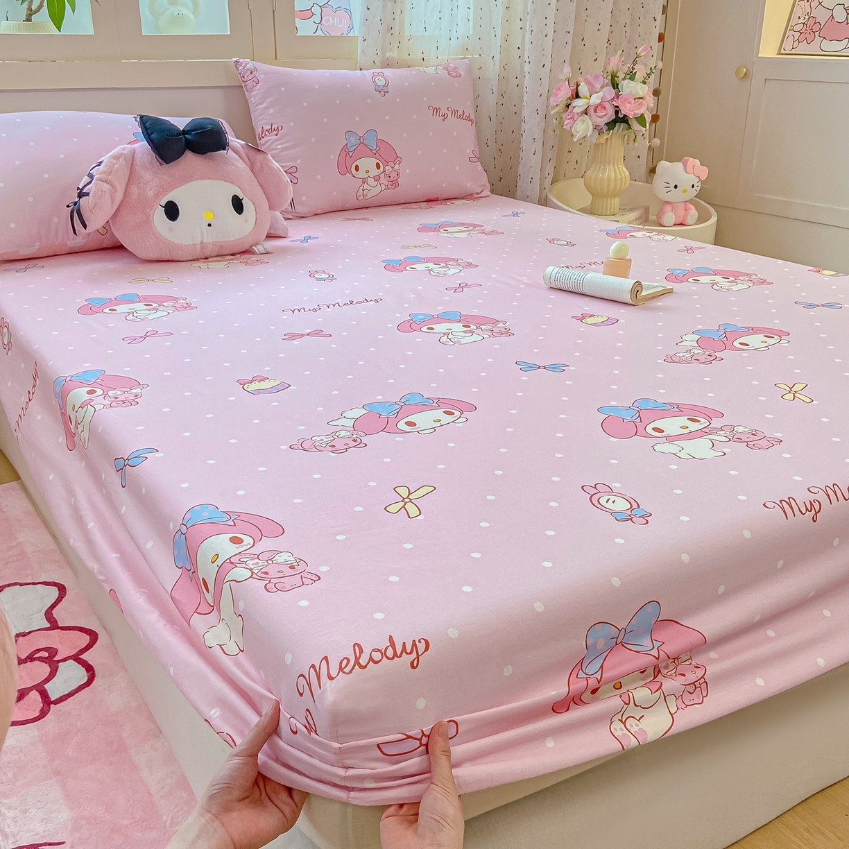 91家纺网 家纺一手货源 找家纺 博雅 2025春夏新款三丽欧小版全棉纯棉单品床笠床笠单件单床笠 小兔美乐蒂