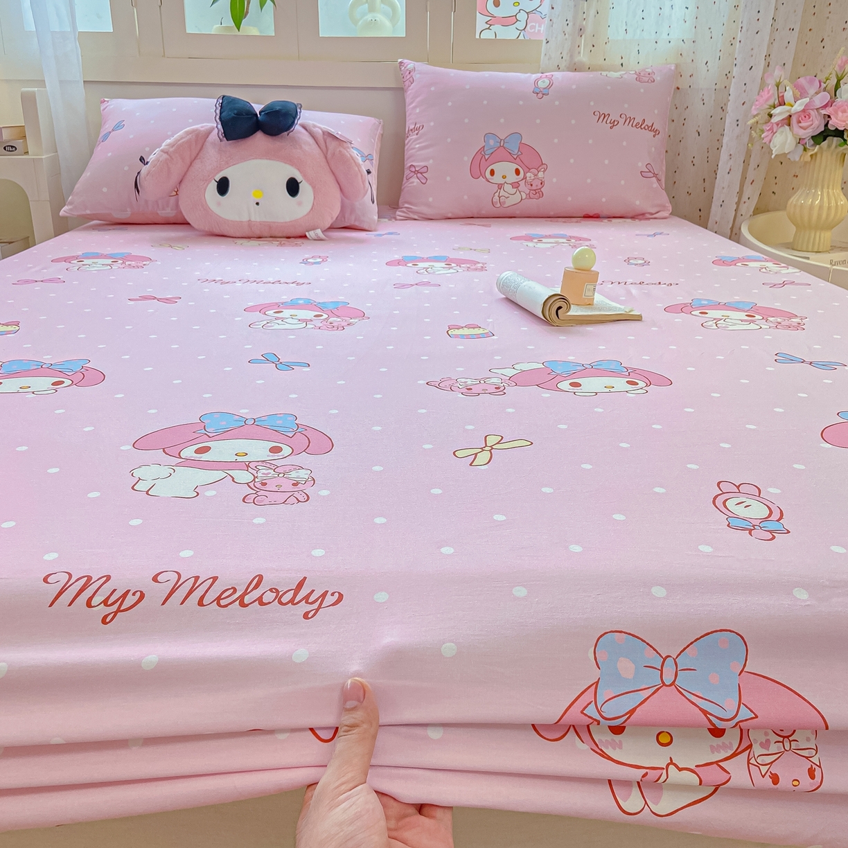 91家纺网 家纺一手货源 找家纺 博雅 2025春夏新款三丽欧小版全棉纯棉单品床笠床笠单件单床笠 小兔美乐蒂