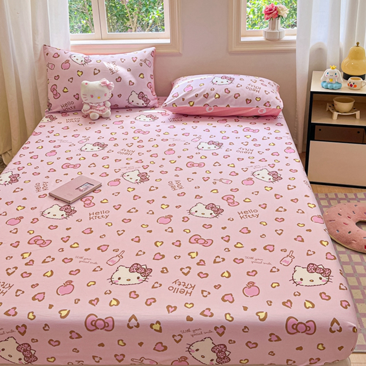 91家纺网 家纺一手货源 找家纺 博雅 2025春夏新款三丽欧小版全棉纯棉单品床笠床笠单件单床笠 心心KT