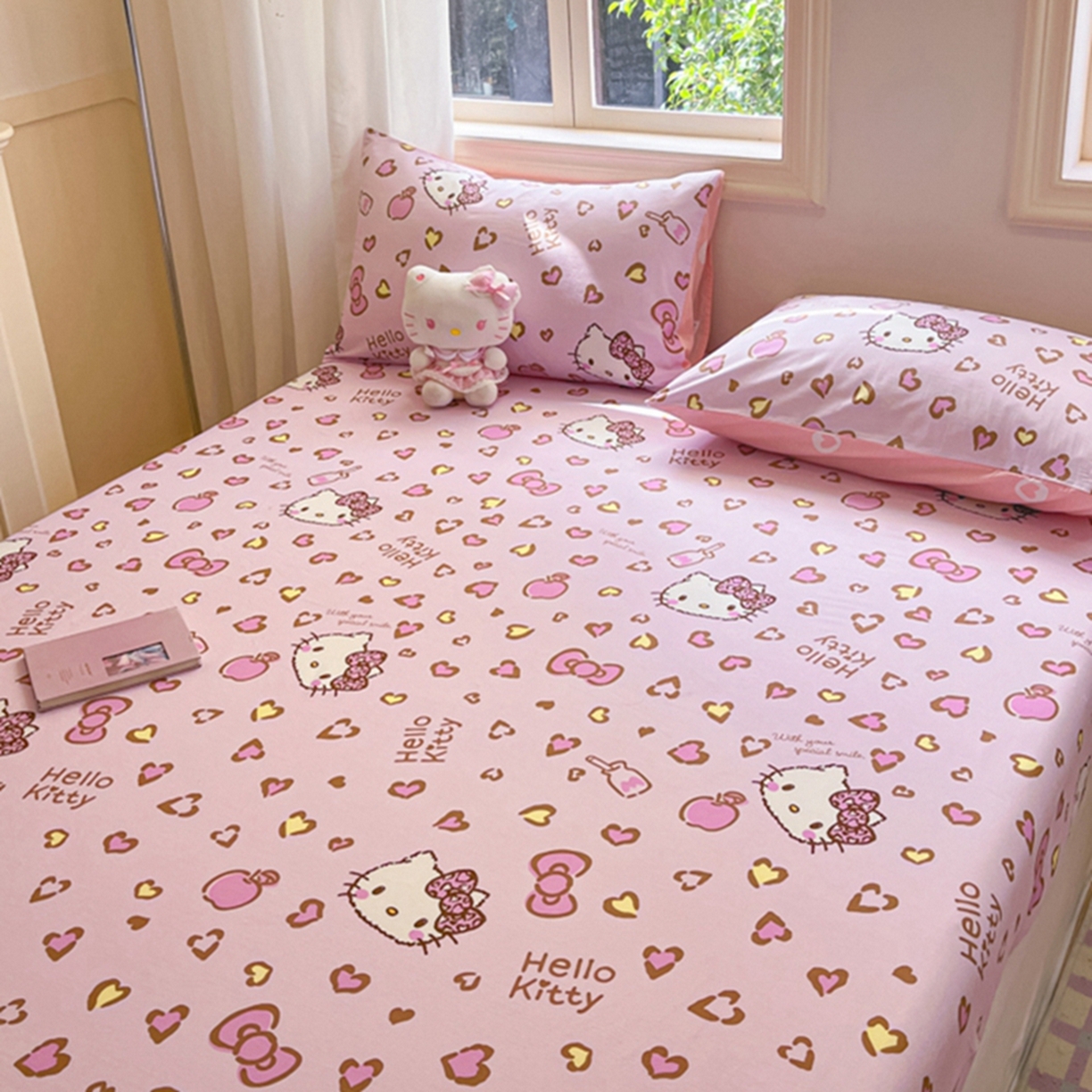 91家纺网 家纺一手货源 找家纺 博雅 2025春夏新款三丽欧小版全棉纯棉单品床笠床笠单件单床笠 心心KT