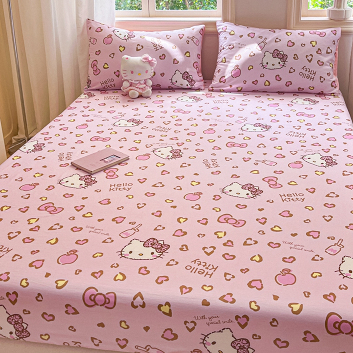 91家纺网 家纺一手货源 找家纺 博雅 2025春夏新款三丽欧小版全棉纯棉单品床笠床笠单件单床笠 心心KT