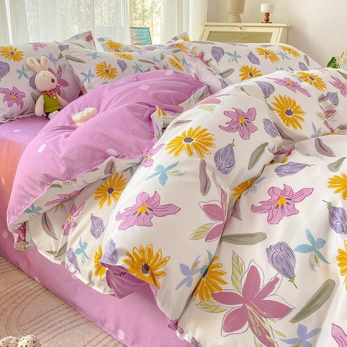 91家纺网 家纺一手货源 找家纺 文黛家居 2025新款植物羊绒亲肤小版花单被套 紫韵花开