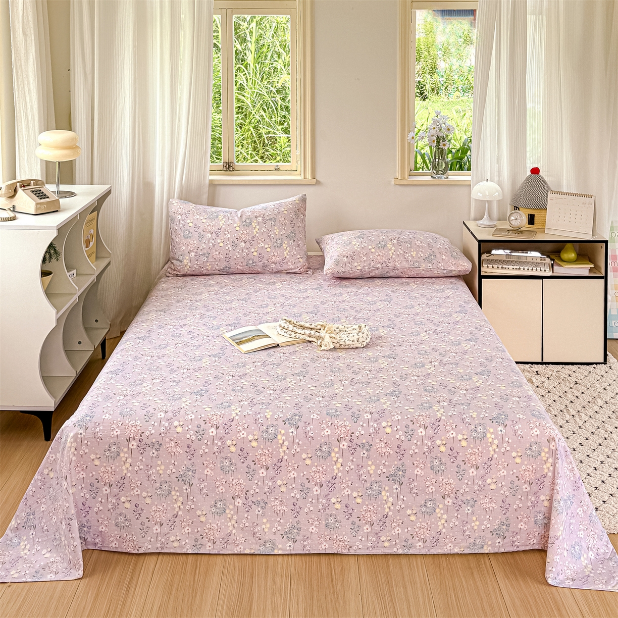 91家纺网 家纺一手货源 找家纺 多品家纺 2025新款超柔云感双层纱单床单 床单单件 梦境紫