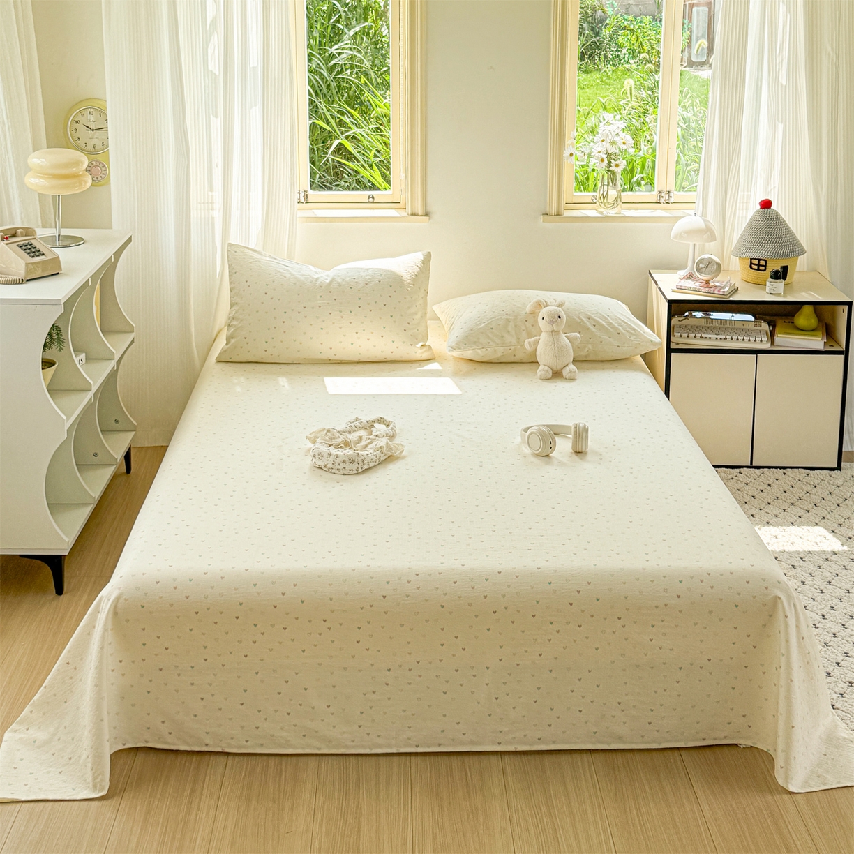 91家纺网 家纺一手货源 找家纺 多品家纺 2025新款超柔云感双层纱单床单 床单单件 心动