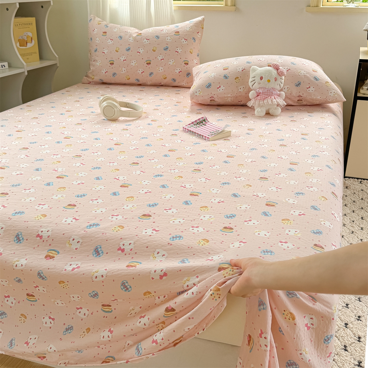 91家纺网 家纺一手货源 找家纺 多品家纺 2025新款超柔云感双层纱单床单 床单单件 布丁猫