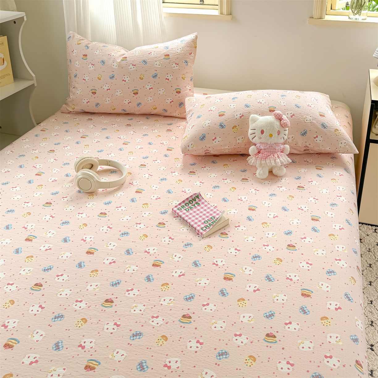 91家纺网 家纺一手货源 找家纺 多品家纺 2025新款超柔云感双层纱单床单 床单单件 布丁猫