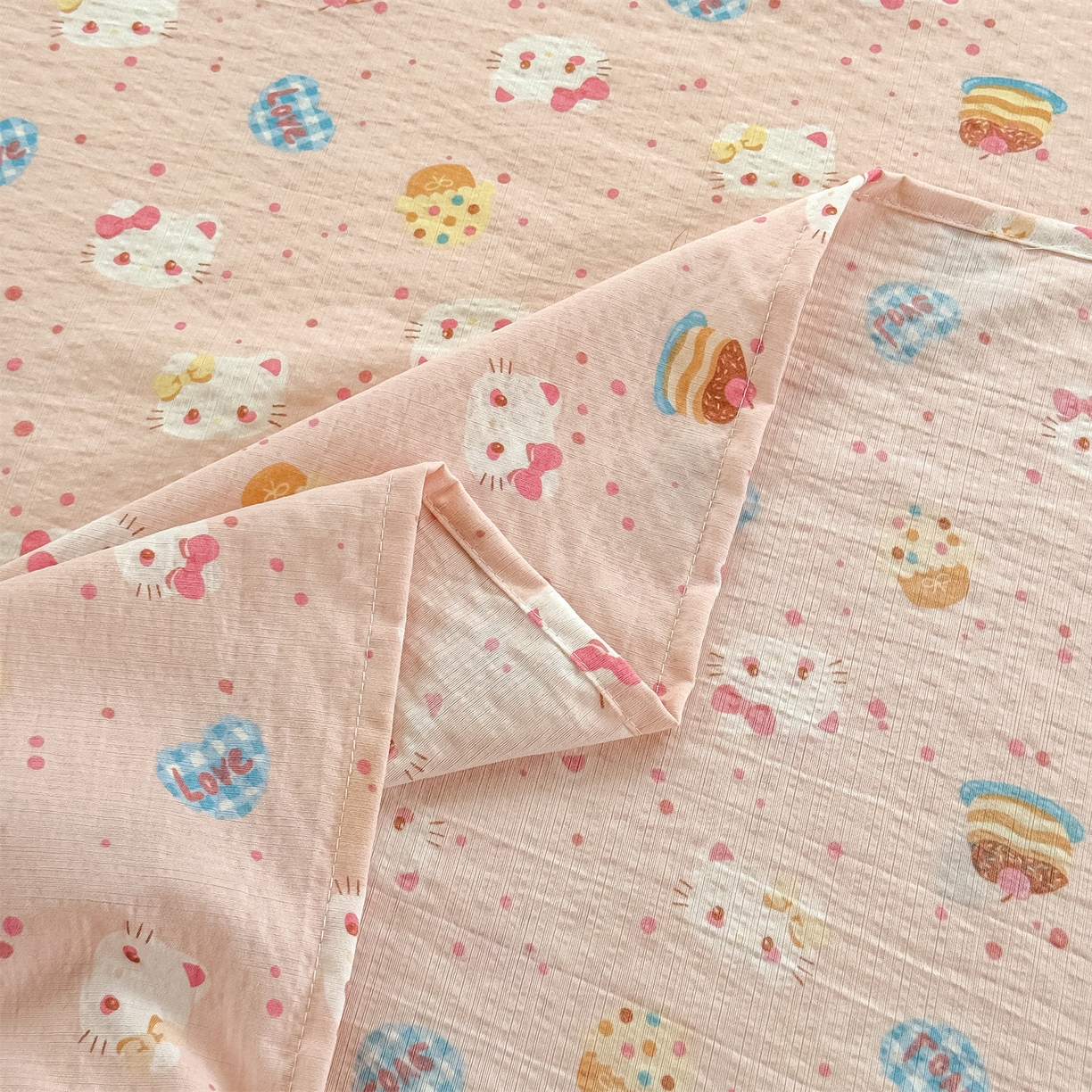 91家纺网 家纺一手货源 找家纺 多品家纺 2025新款超柔云感双层纱单床单 床单单件 布丁猫