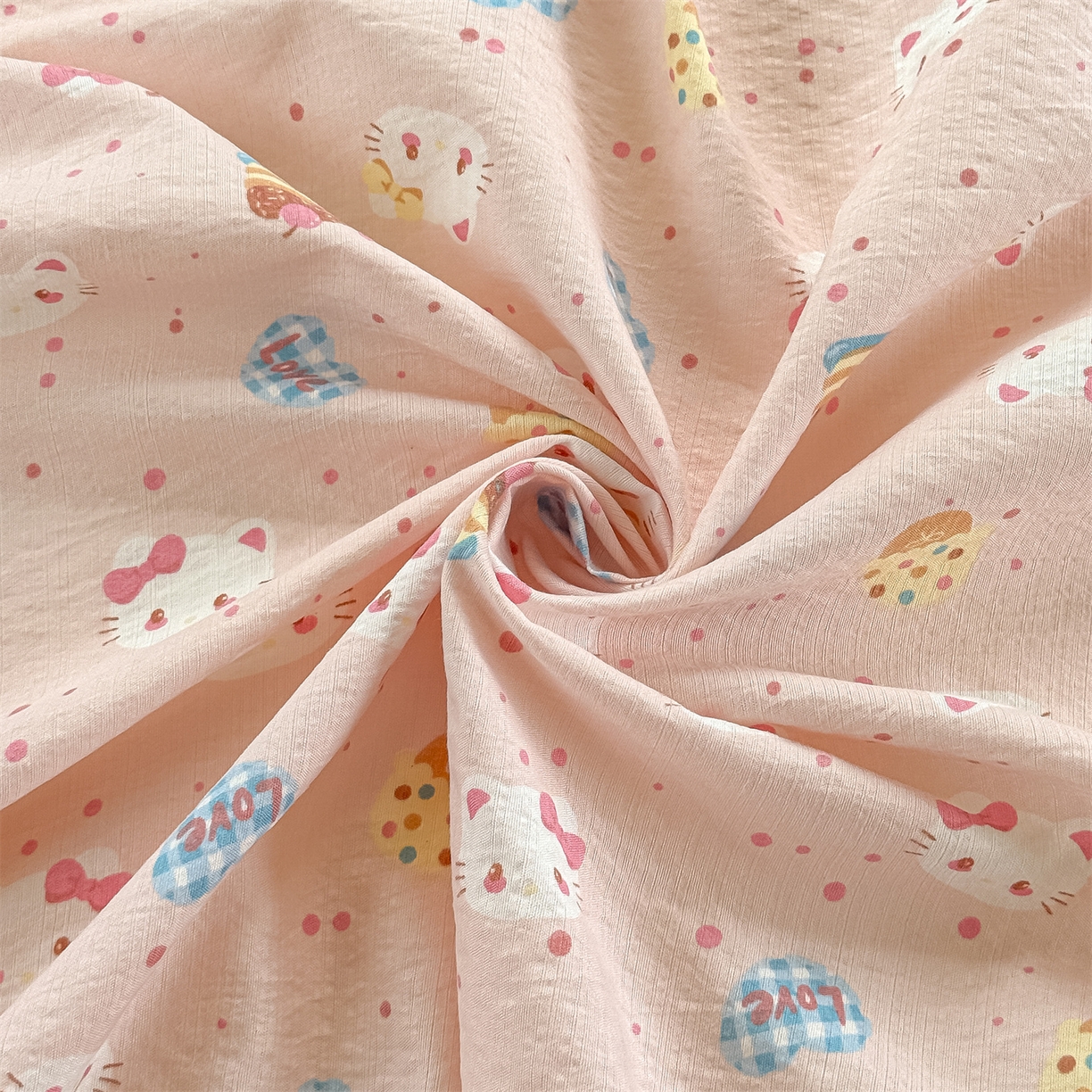 91家纺网 家纺一手货源 找家纺 多品家纺 2025新款超柔云感双层纱单床单 床单单件 布丁猫