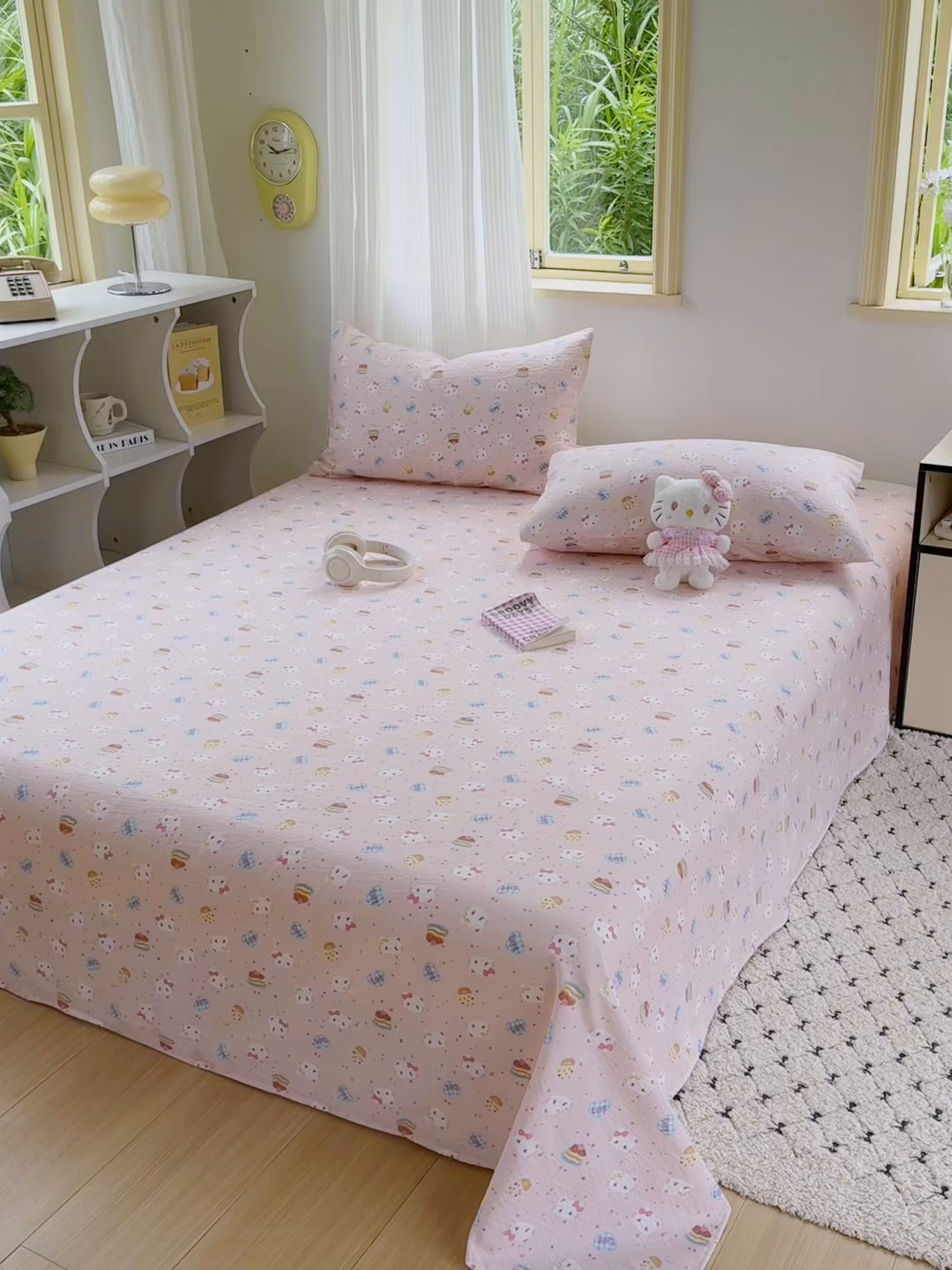 91家纺网 家纺一手货源 找家纺 多品家纺 2025新款超柔云感双层纱单床单 床单单件 布丁猫