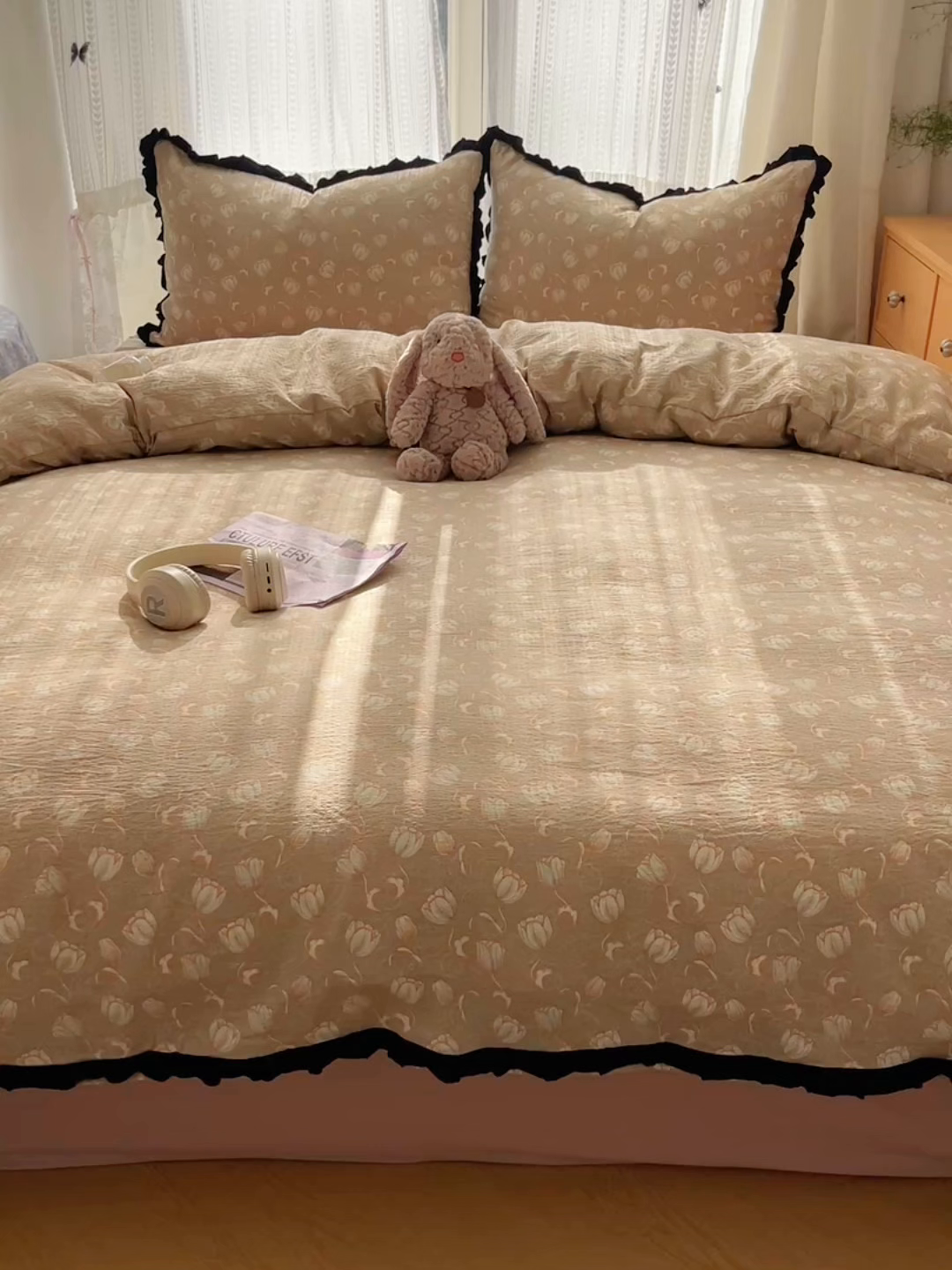 91家纺网 家纺一手货源 找家纺 （总）繁花家居 2025新款学生季韩式云感针织棉大花边木耳边四件套