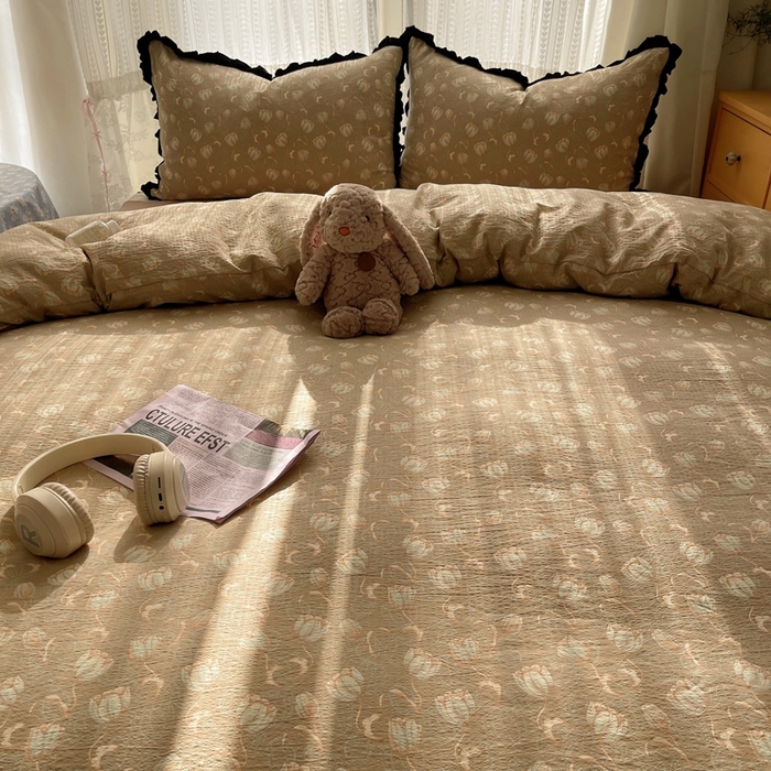 91家纺网 家纺一手货源 找家纺 （总）繁花家居 2025新款学生季韩式云感针织棉大花边木耳边四件套