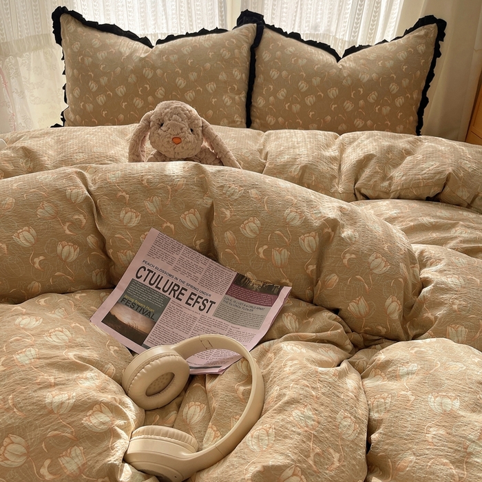 91家纺网 家纺一手货源 找家纺 （总）繁花家居 2025新款学生季韩式云感针织棉大花边木耳边四件套