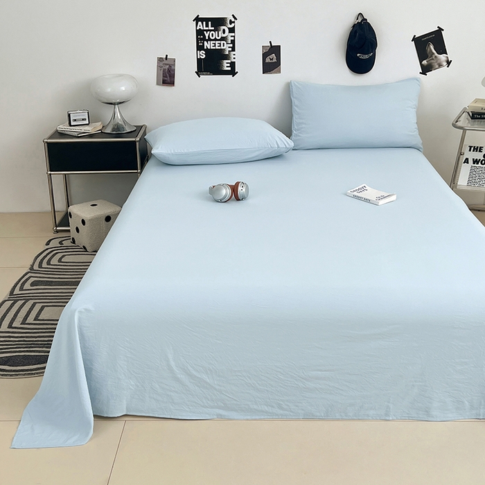 91家纺网 家纺一手货源 找家纺 优佳优品 2025新款亲肤水洗棉纯色单品床单 冰岛蓝