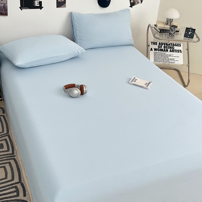 91家纺网 家纺一手货源 找家纺 优佳优品 2025新款亲肤水洗棉纯色单品床单 冰岛蓝