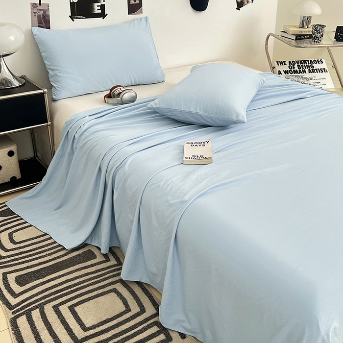 91家纺网 家纺一手货源 找家纺 优佳优品 2025新款亲肤水洗棉纯色单品床单 冰岛蓝