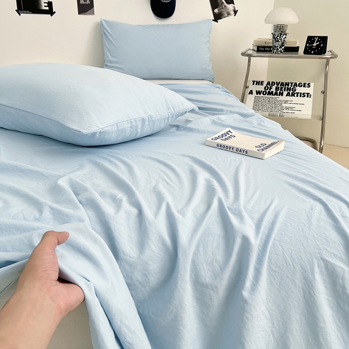 91家纺网 家纺一手货源 找家纺 优佳优品 2025新款亲肤水洗棉纯色单品床单 冰岛蓝