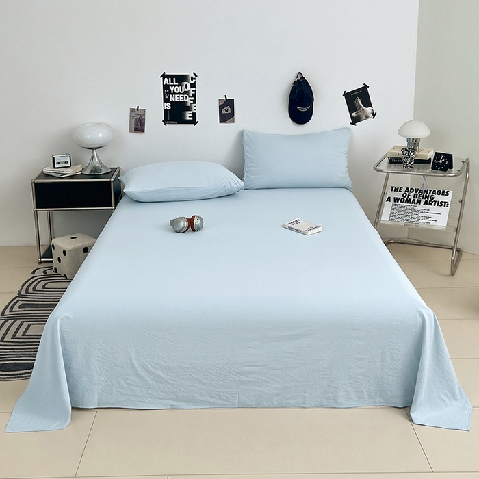 91家纺网 家纺一手货源 找家纺 优佳优品 2025新款亲肤水洗棉纯色单品床单 冰岛蓝