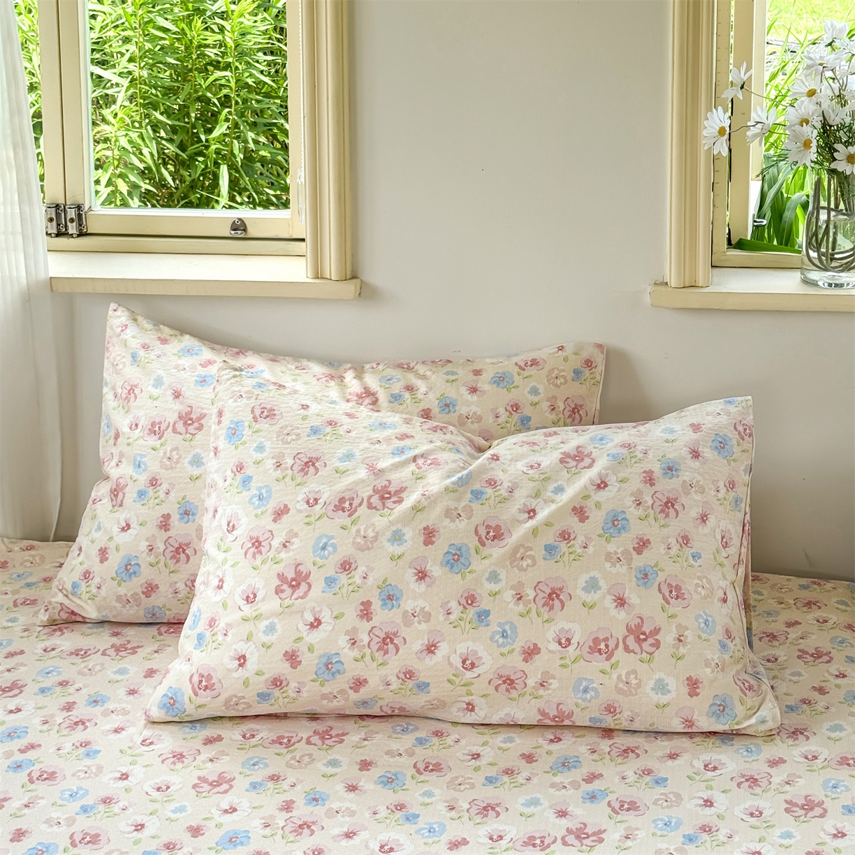 91家纺网 家纺一手货源 找家纺 多品家纺 2025新款超柔云感双层纱单床单 床单单件 花城粉