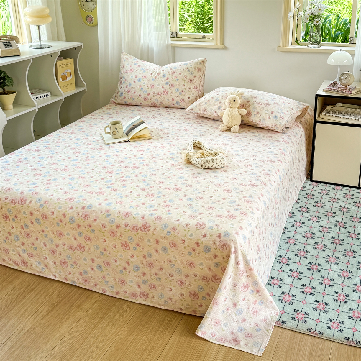 91家纺网 家纺一手货源 找家纺 多品家纺 2025新款超柔云感双层纱单床单 床单单件 花城粉