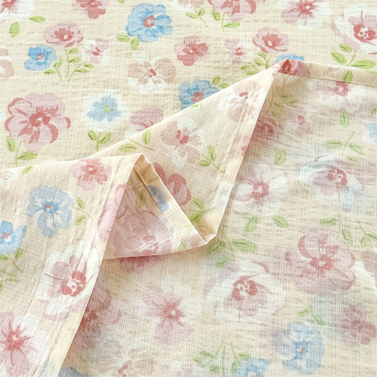 91家纺网 家纺一手货源 找家纺 多品家纺 2025新款超柔云感双层纱单床单 床单单件 花城粉