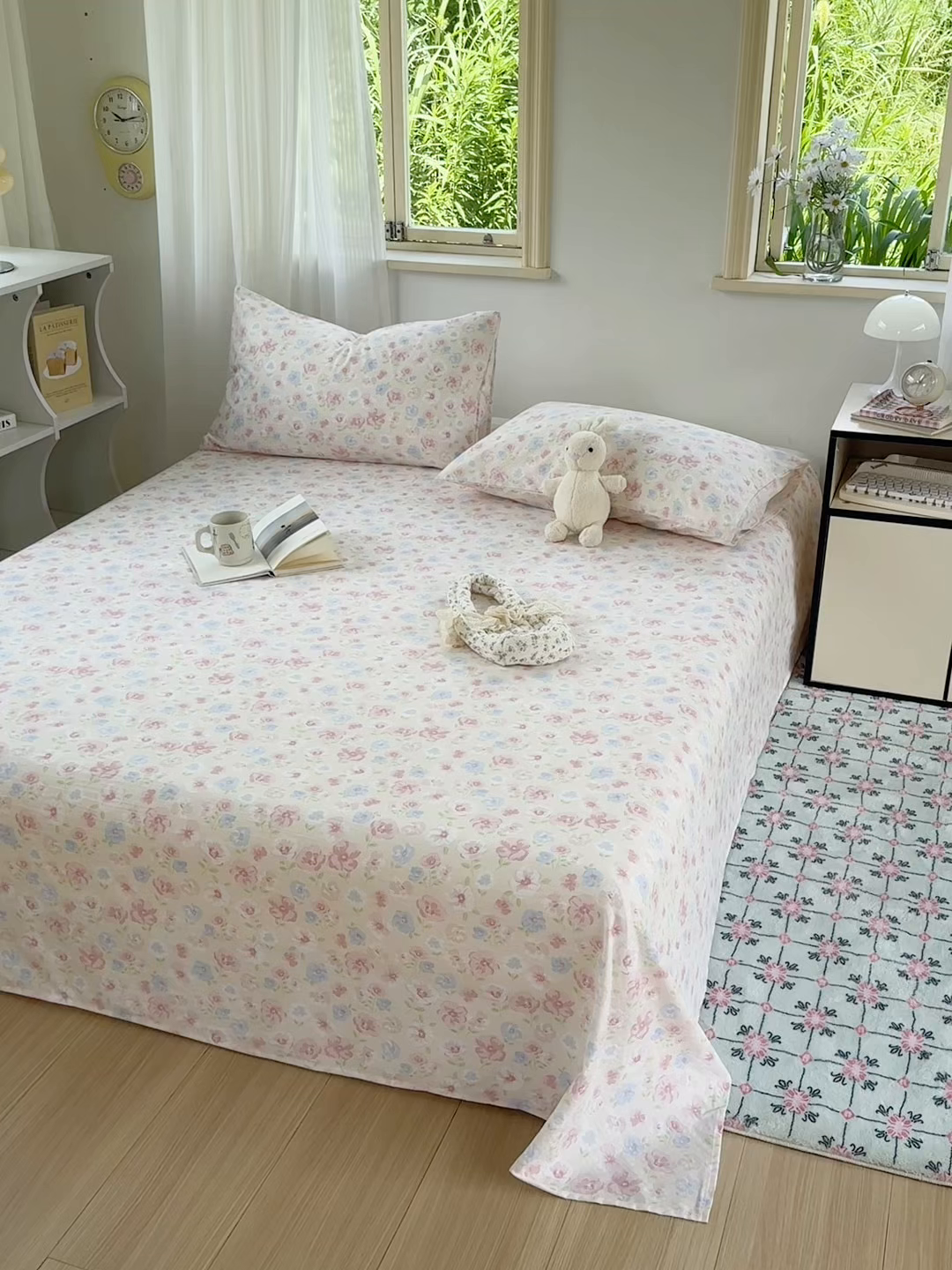 91家纺网 家纺一手货源 找家纺 多品家纺 2025新款超柔云感双层纱单床单 床单单件 花城粉