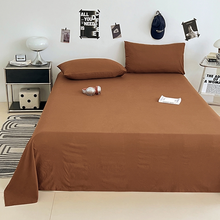 91家纺网 家纺一手货源 找家纺 优佳优品 2025新款亲肤水洗棉纯色单品床单 琥珀棕