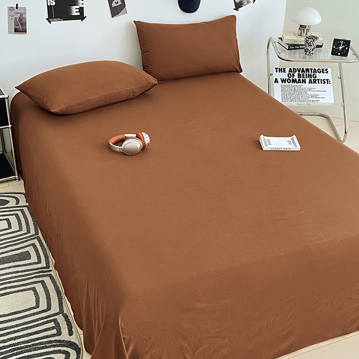91家纺网 家纺一手货源 找家纺 优佳优品 2025新款亲肤水洗棉纯色单品床单 琥珀棕
