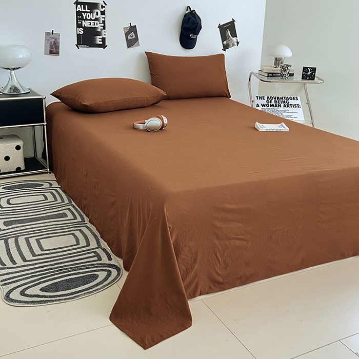 91家纺网 家纺一手货源 找家纺 优佳优品 2025新款亲肤水洗棉纯色单品床单 琥珀棕