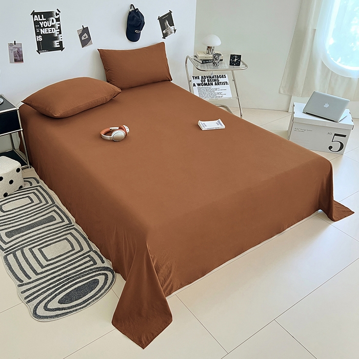 91家纺网 家纺一手货源 找家纺 优佳优品 2025新款亲肤水洗棉纯色单品床单 琥珀棕