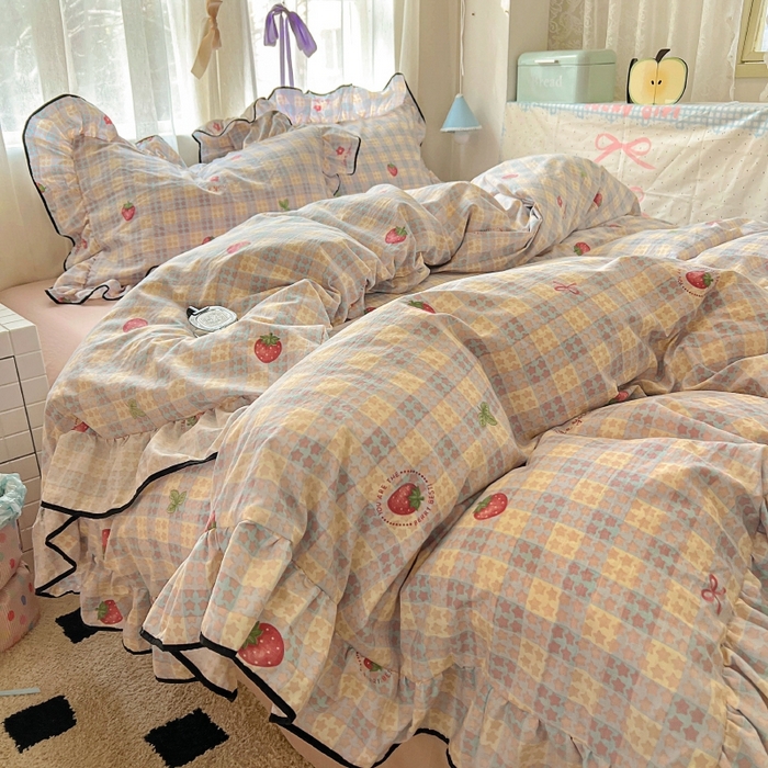 91家纺网 家纺一手货源 找家纺 （总）繁花家居 2025新款学生季韩式云感针织棉大花边木耳边四件套