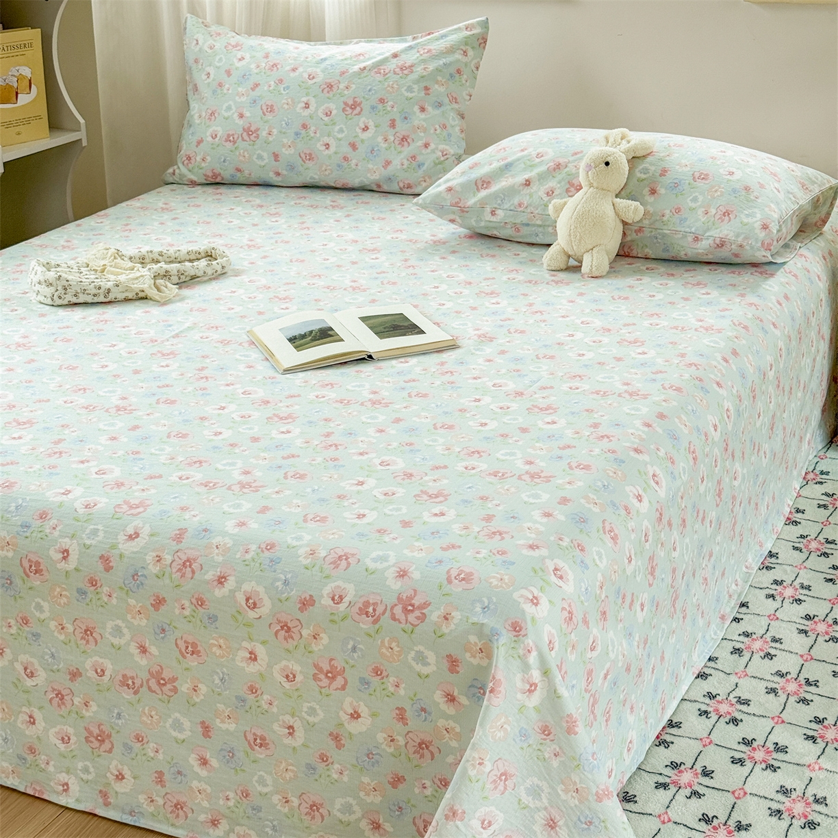 91家纺网 家纺一手货源 找家纺 多品家纺 2025新款超柔云感双层纱单床单 床单单件 花城兰