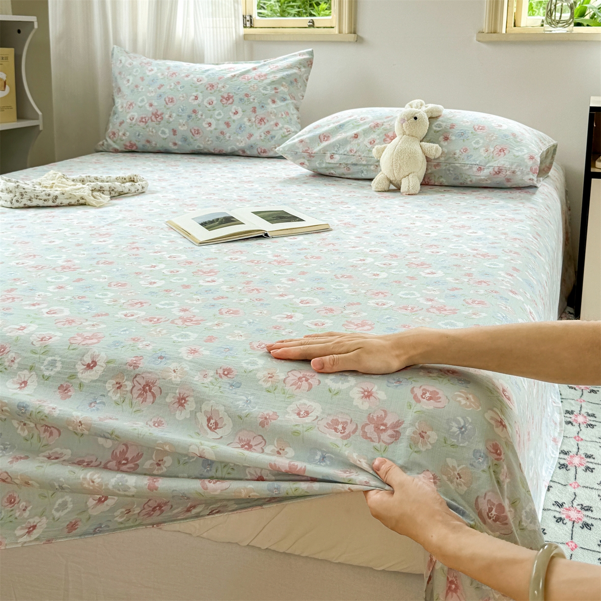 91家纺网 家纺一手货源 找家纺 多品家纺 2025新款超柔云感双层纱单床单 床单单件 花城兰