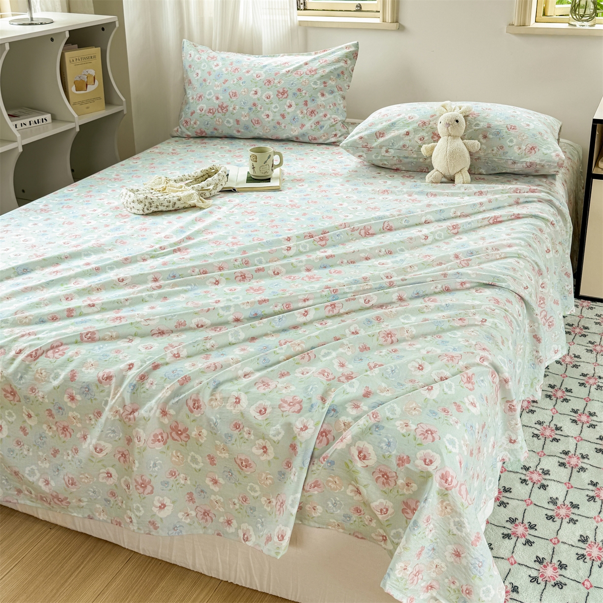 91家纺网 家纺一手货源 找家纺 多品家纺 2025新款超柔云感双层纱单床单 床单单件 花城兰