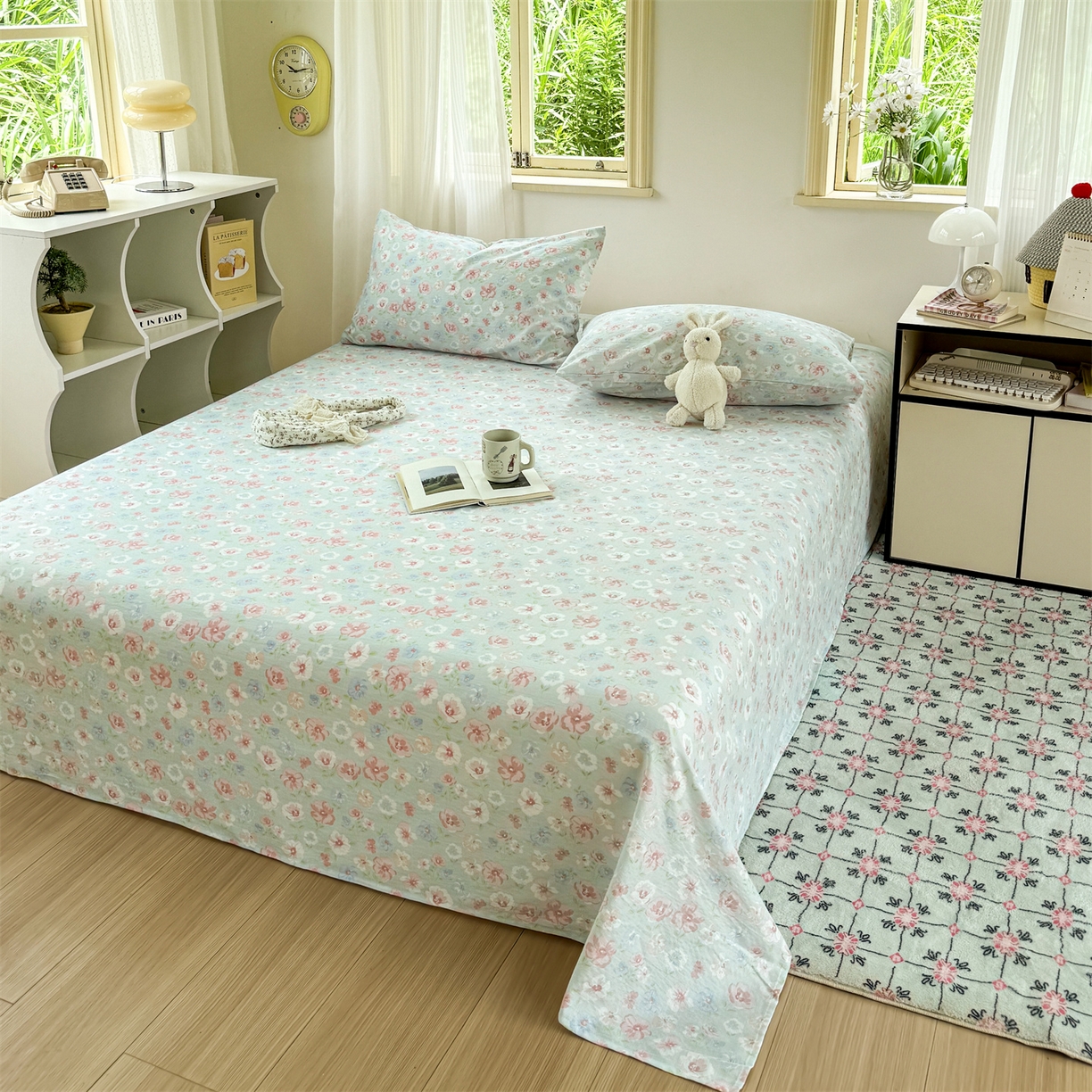 91家纺网 家纺一手货源 找家纺 多品家纺 2025新款超柔云感双层纱单床单 床单单件 花城兰