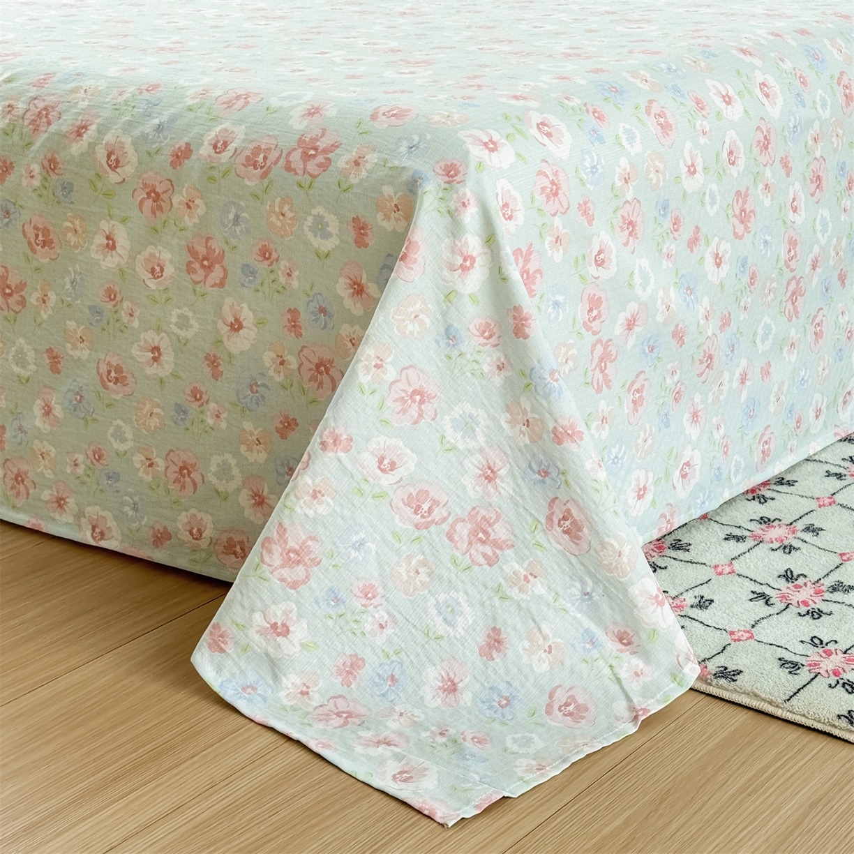 91家纺网 家纺一手货源 找家纺 多品家纺 2025新款超柔云感双层纱单床单 床单单件 花城兰