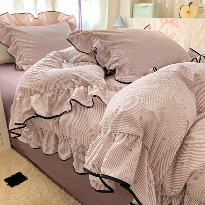 91家纺网 家纺一手货源 找家纺 （总）繁花家居 2025新款学生季韩式云感针织棉大花边木耳边四件套