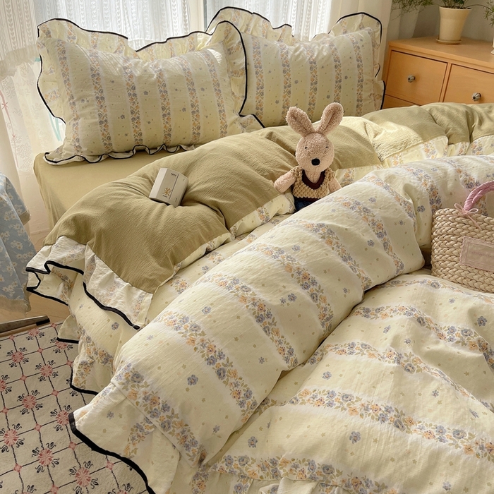 91家纺网 家纺一手货源 找家纺 （总）繁花家居 2025新款学生季韩式云感针织棉大花边木耳边四件套