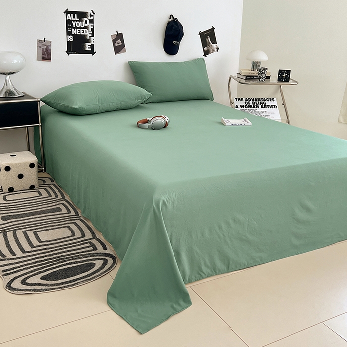 91家纺网 家纺一手货源 找家纺 优佳优品 2025新款亲肤水洗棉纯色单品床单 麦苗绿