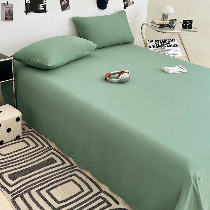 91家纺网 家纺一手货源 找家纺 优佳优品 2025新款亲肤水洗棉纯色单品床单 麦苗绿