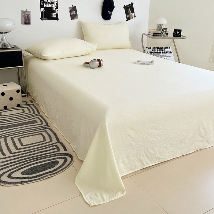 91家纺网 家纺一手货源 找家纺 优佳优品 2025新款亲肤水洗棉纯色单品床单 奶酪白