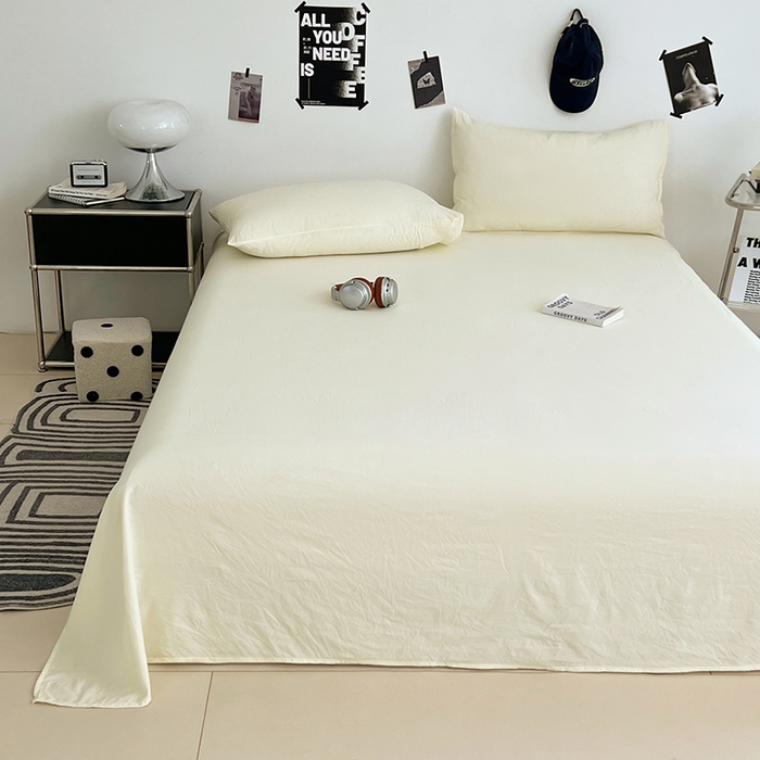 91家纺网 家纺一手货源 找家纺 优佳优品 2025新款亲肤水洗棉纯色单品床单 奶酪白