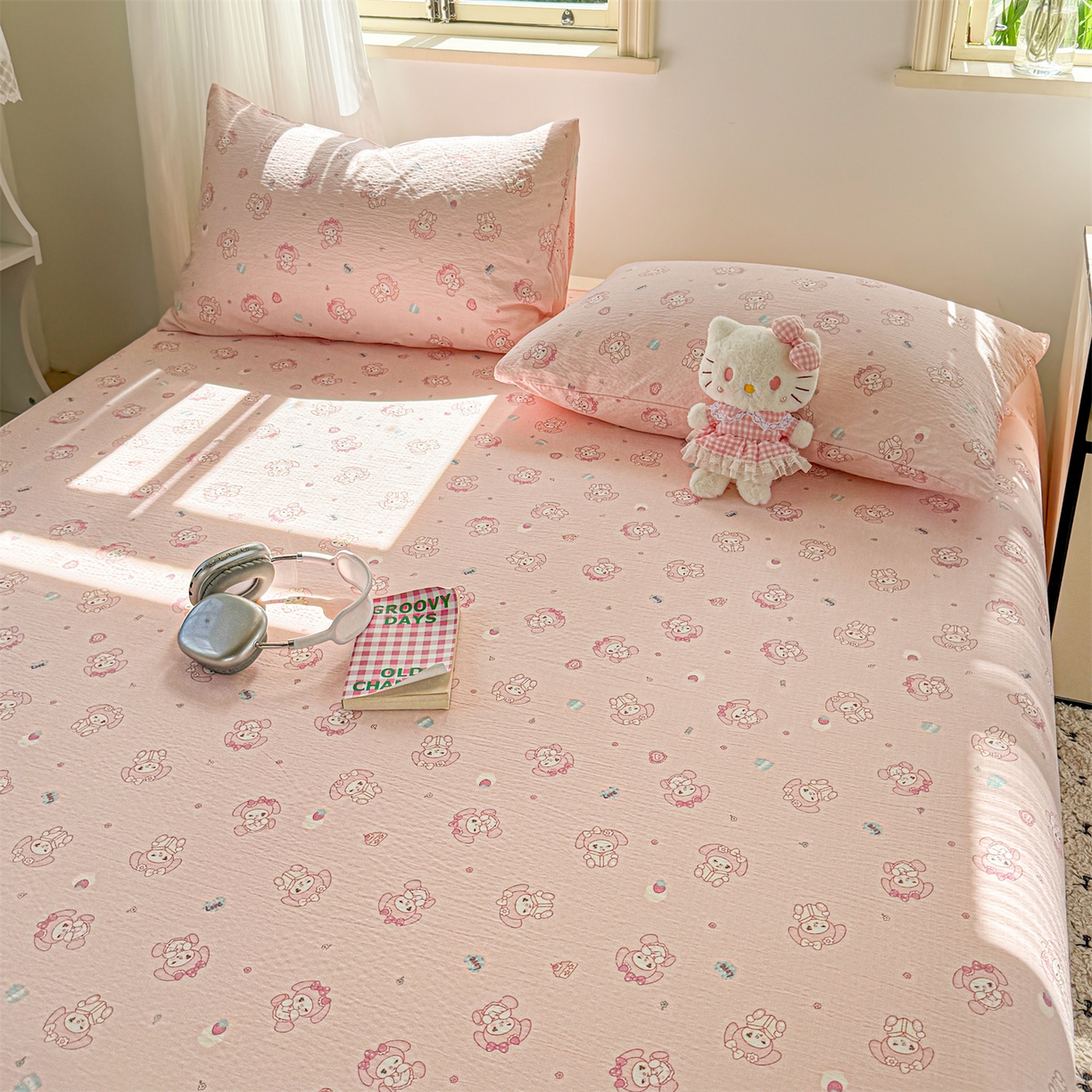 91家纺网 家纺一手货源 找家纺 多品家纺 2025新款超柔云感双层纱单床单 床单单件 可爱贝贝