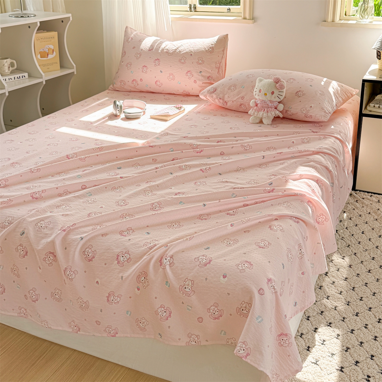 91家纺网 家纺一手货源 找家纺 多品家纺 2025新款超柔云感双层纱单床单 床单单件 可爱贝贝