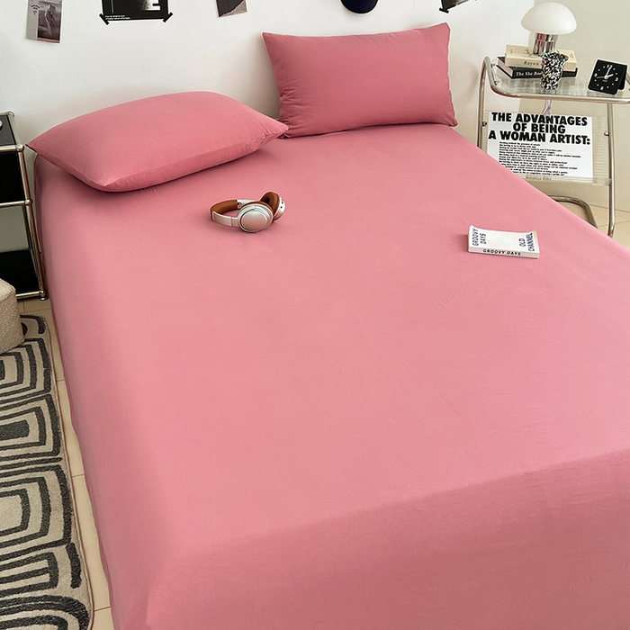 91家纺网 家纺一手货源 找家纺 优佳优品 2025新款亲肤水洗棉纯色单品床单 藕粉