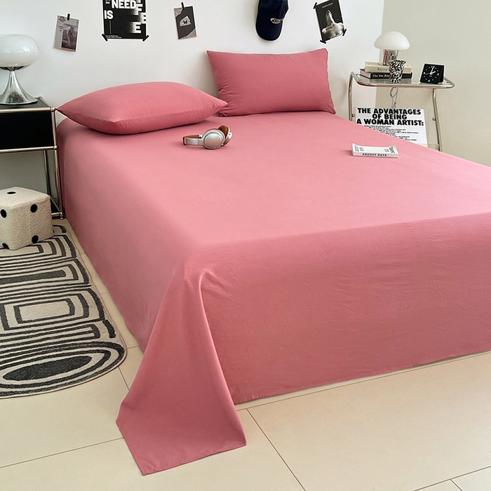 91家纺网 家纺一手货源 找家纺 优佳优品 2025新款亲肤水洗棉纯色单品床单 藕粉